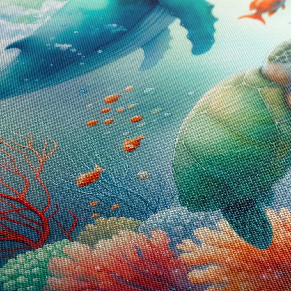 Quadro su tela – Tartaruga e balena nell’oceano