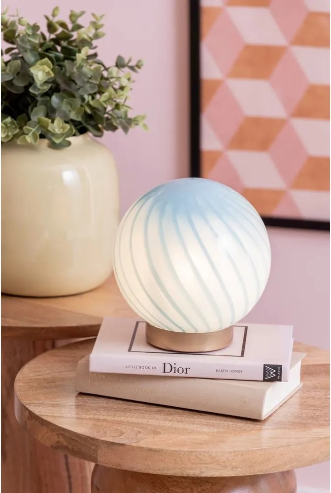Lampada da tavolo azzurra con paralume in vetro (altezza totale 17 cm) Summer Globe – Leitmotiv
