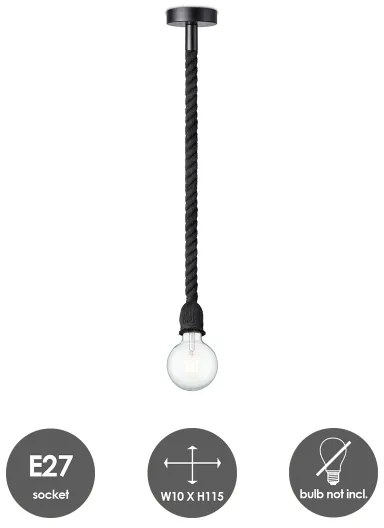 Lampadario a sospensione con filo LEONARDO ROPE 1xE27/10W/230V nero