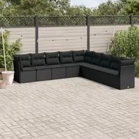 Set Divani da Giardino 9 pz con Cuscini Nero in Polyrattan 3217775