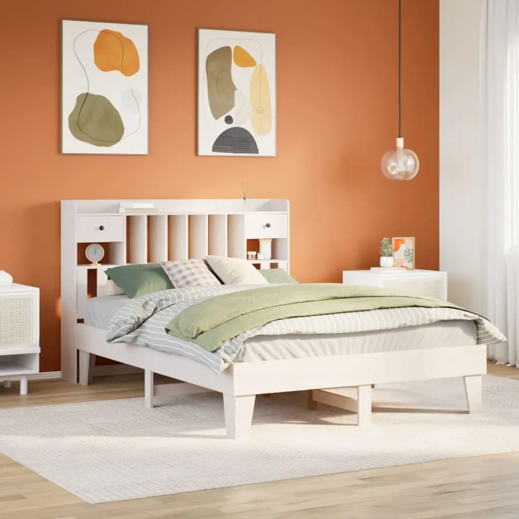 Letto Senza Materasso Bianco 140x190 Cm Legno Massello Di Pino /