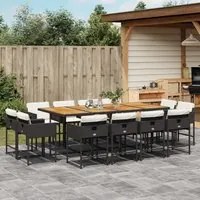 Set da Pranzo da Giardino 13pz con Cuscini Nero in Polyrattan 3278174