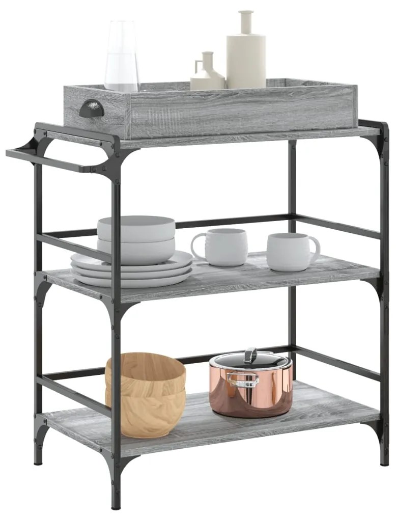 Carrello cucina grigio sonoma 81,5x41x92,5 cm legno multistrato