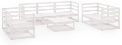 Set Divani da Giardino 8 pz Bianco in Legno Massello di Pino