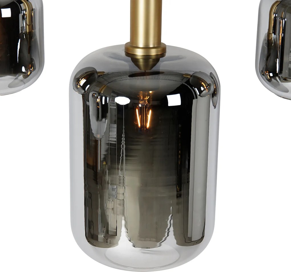 Lampada a sospensione intelligente nera con oro e vetro fumé ovale 5 luci incl. 5 Zigbee A60 - Zuzanna