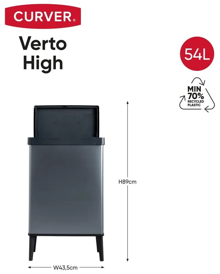 Cestino per la spazzatura blu touch in plastica riciclata 54 l Verto High - Curver