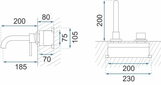 REA-B4109 - Miscelatore per lavabo ad incasso LUNGO, finitura oro spazzolato