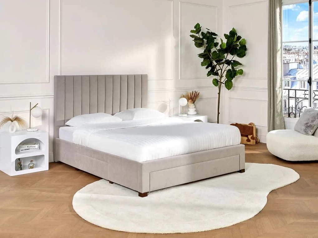 Letto con 3 cassetti 140 x 200 cm Tessuto Beige - LIAKO