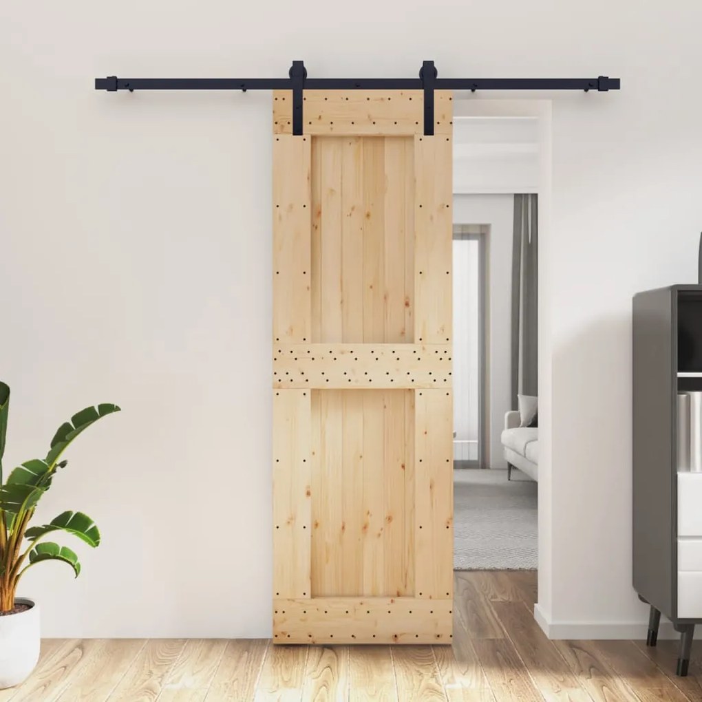 Porta Scorrevole Con Set Hardware 70x210 Cm Legno Massello Pino /