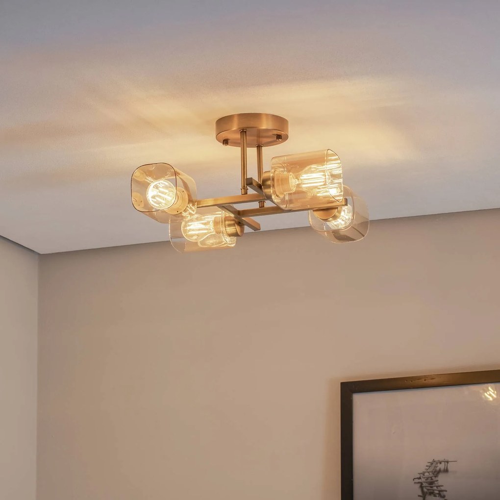 Plafoniera soffitto Horia Avonni, dimmerabile, Bronzo / Ottone antico, Soggiorno / Sala da pranzo, Vetro, Plafoniera