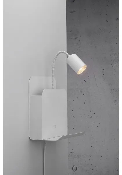 Nordlux - Lampada da parete ROOMI con mensola e USB 1xGU10/8W/230V bianco