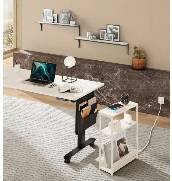 Tavolino laterale con presa elettrica integrata e porte USB ROD bianco/crema