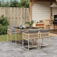 Set Pranzo da Giardino 5 pz con Cuscini Beige Misto Polyrattan 3211440