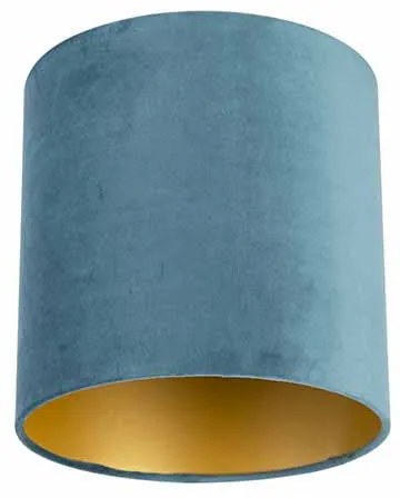 Paralume in velluto blu 25/25/25 con interno dorato