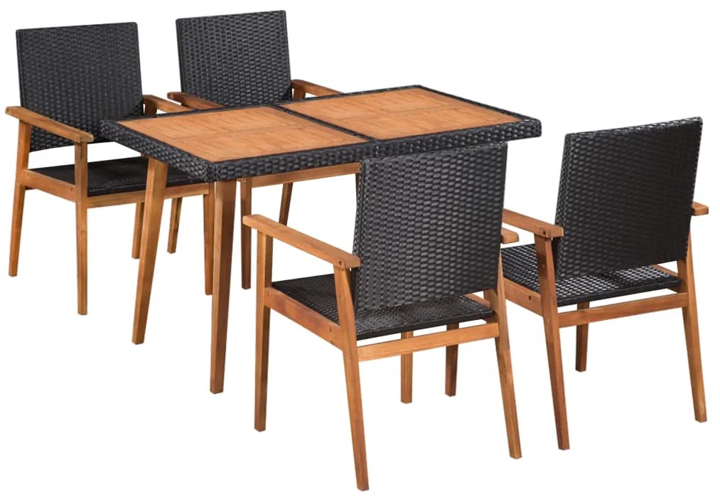 Set da pranzo da giardino 5 pz in polyrattan nero e marrone