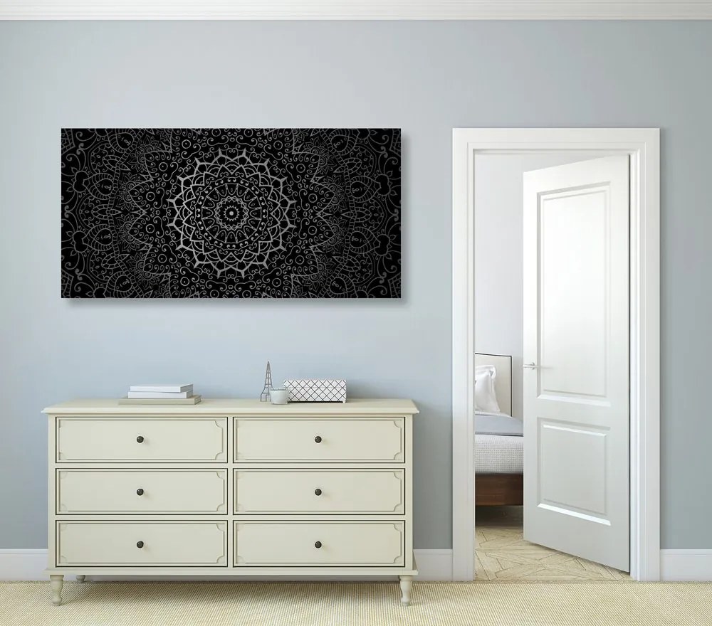 Quadro su tela – Mandala vintage in stile indiano in bianco e nero