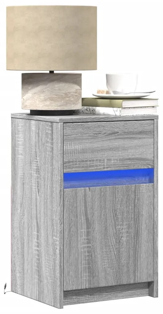 Comodini Con Luci Led 2pz Grigio Sonoma İn Legno Multistrato /