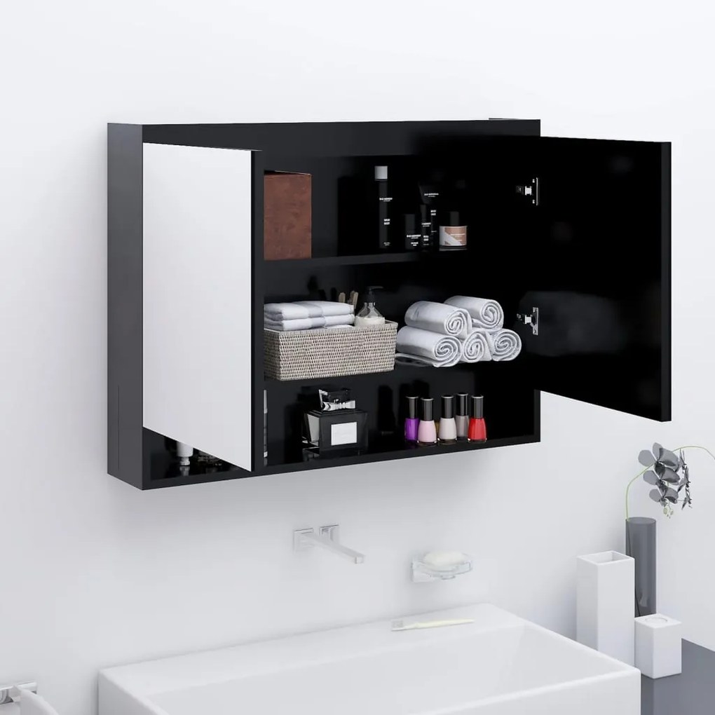 Armadietto Bagno Con Specchio 80x15x60 Cm İn Mdf Antracite /