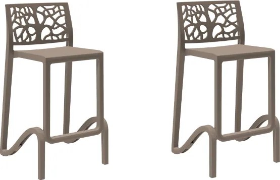 Sgabello bar alto H. seduta 65 cm con schienale TETI Tortora set 2 pezzi