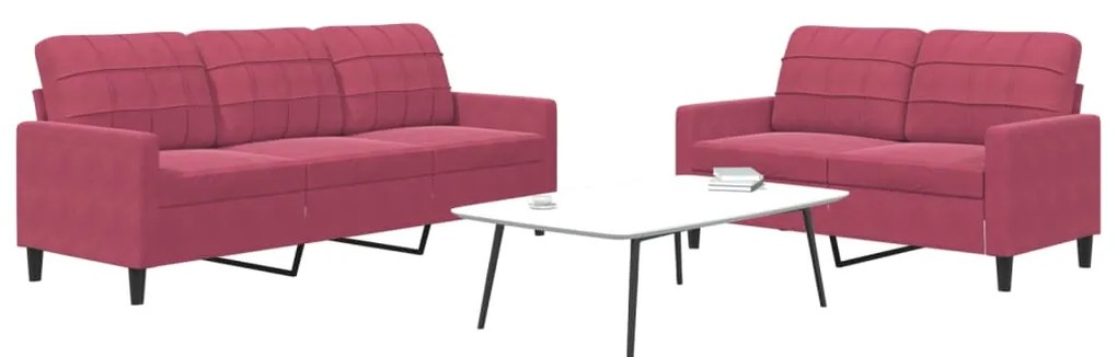 Set Di Divani 2 Pz Con Cuscini Rosso Vino İn Velluto /