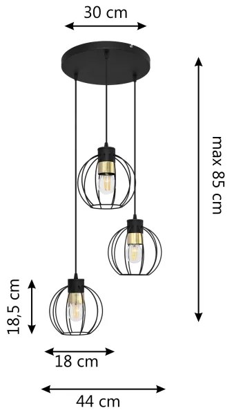 Lampadario a sospensione con filo STARLIGHT 3xE27/15W/230V nero/oro