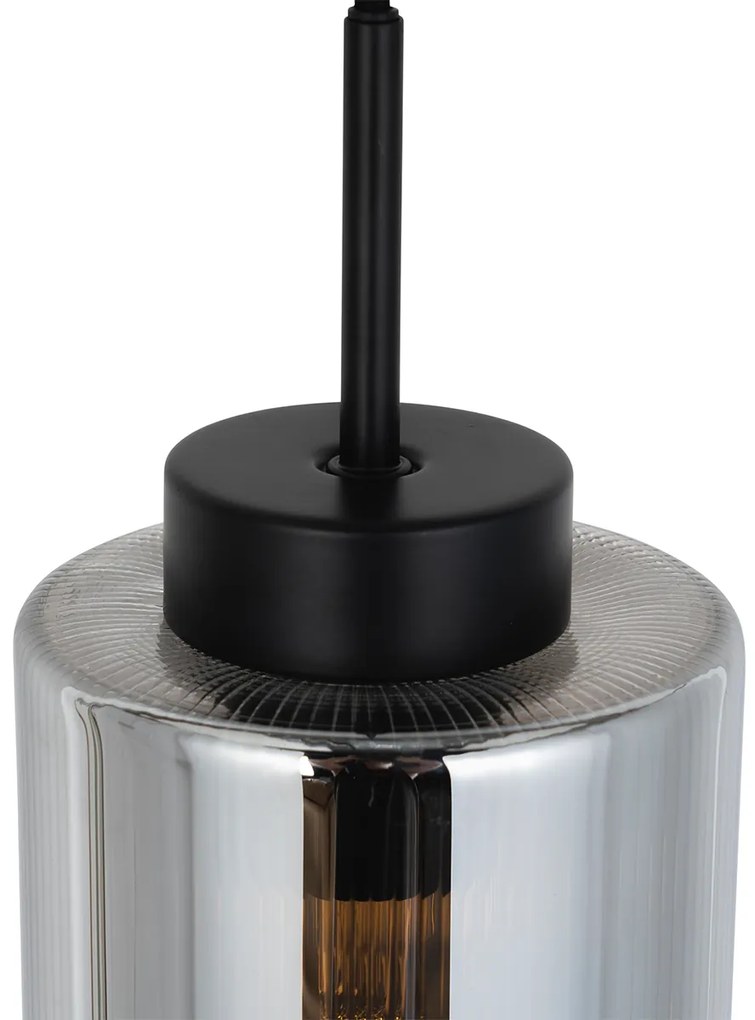 Lampada a sospensione Art Déco nera con vetro fumé - Laura