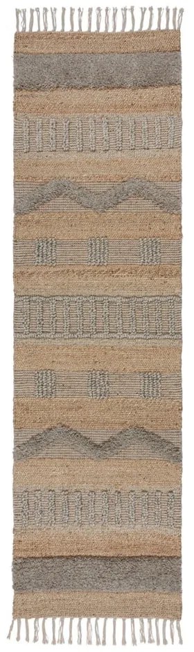 Passatoia in grigio chiaro e colore naturale 60x230 cm Medina - Flair Rugs