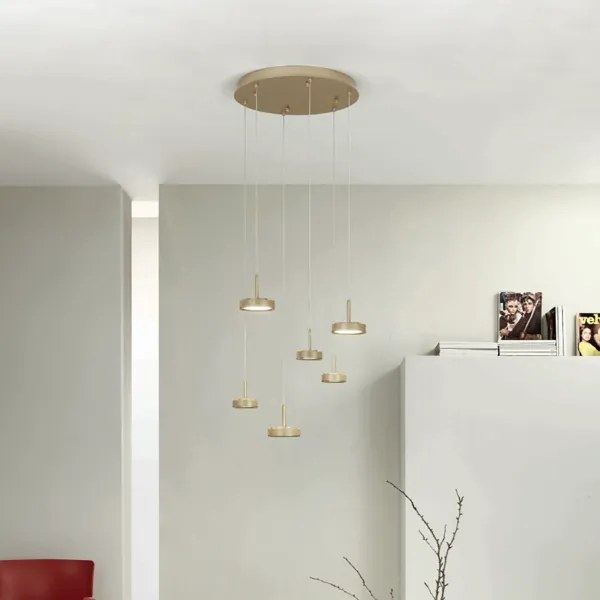 Lampada a sospensione NINA in metallo verniciato Oro 6 Luci Led