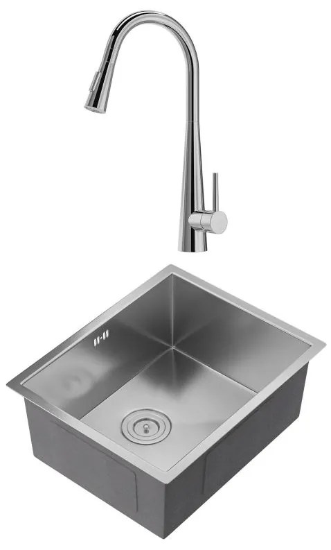 Set lavandino 55 x 45 cm SOELA + rubinetto con doccino RONA Acciaio inox Grigio e cromato