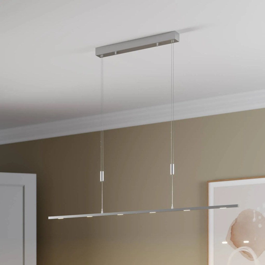 Lucande lampada LED a sospensione Arnik, 140 cm, color nichel, dimmerabile