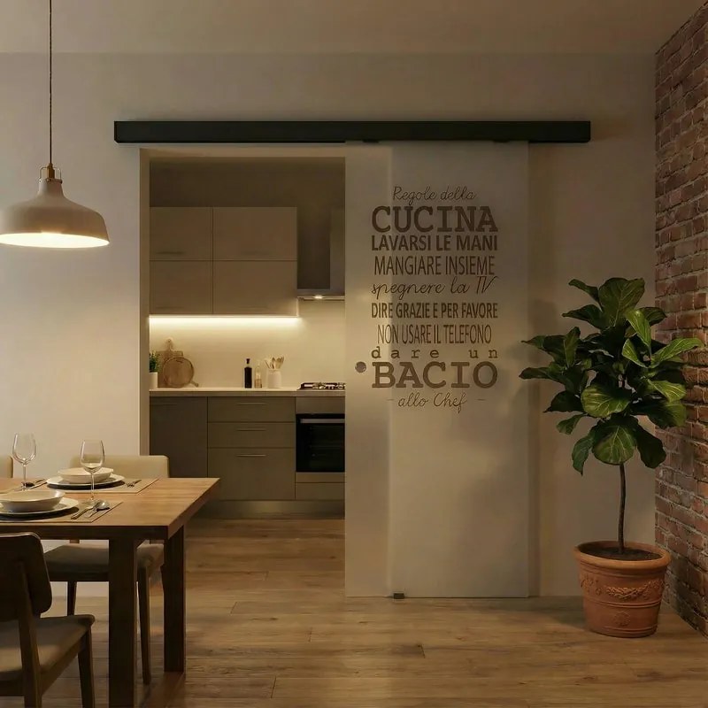 Porta scorrevole destra Regole in vetro trasparente, L 88 x H 215 cm, con binario Meli