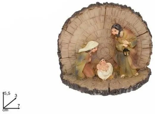 Trade Shop - Natività Presepe In Resina Capanna Tronco 5.5cm Decoro Natale Natalizi 7x5.5x3cm