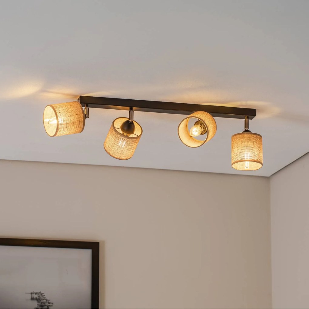 Luminex Faretto da soffitto Adeline paralume in juta a 4 luci lungo