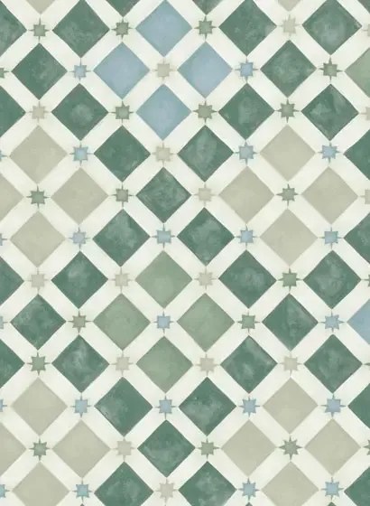 Cole & Son Carta da parati Zellige - Olive & Print Room Blue