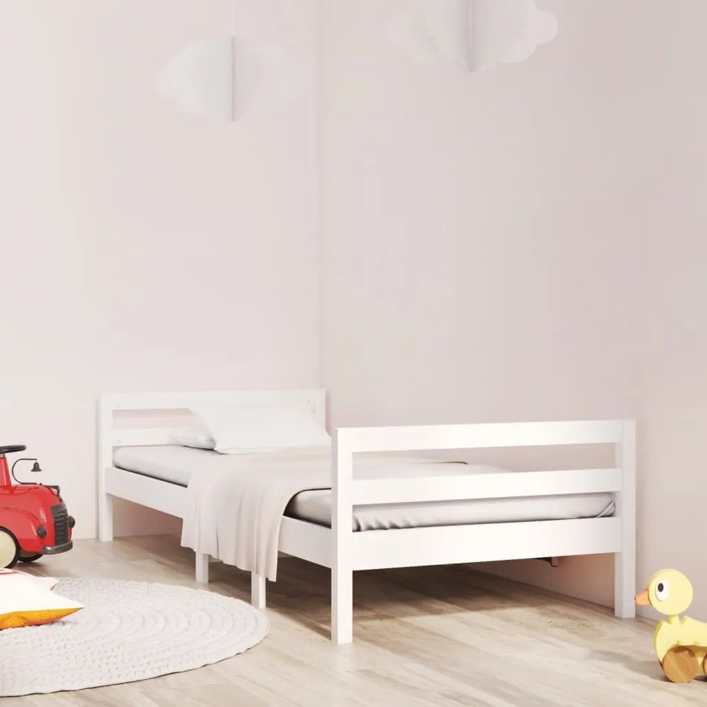 Letto Senza Materasso Bianco 90x190 Cm İn Legno Massello Pino /