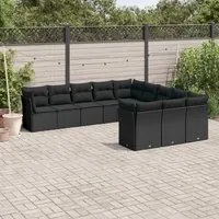 Set Divani da Giardino 11 pz con Cuscini in Polyrattan Nero 3250244