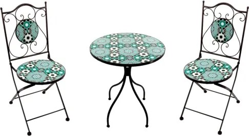 Set Bistrot Tavolo Mosaico Tondo 60 Cm Con 2 Sedie Pieghevoli Saint Tropez