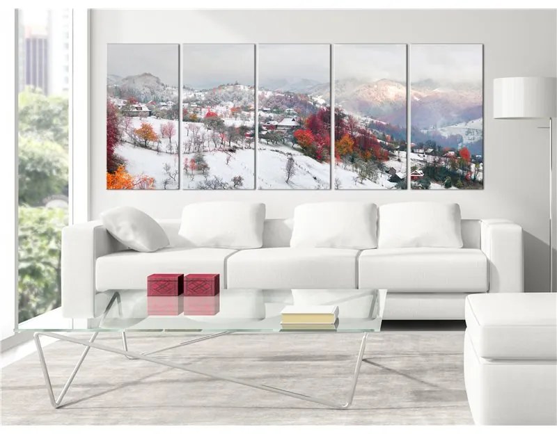 Quadro First Snow (5 Parts) Narrow  Colore Bianco, Dimensioni e Misure 225x90