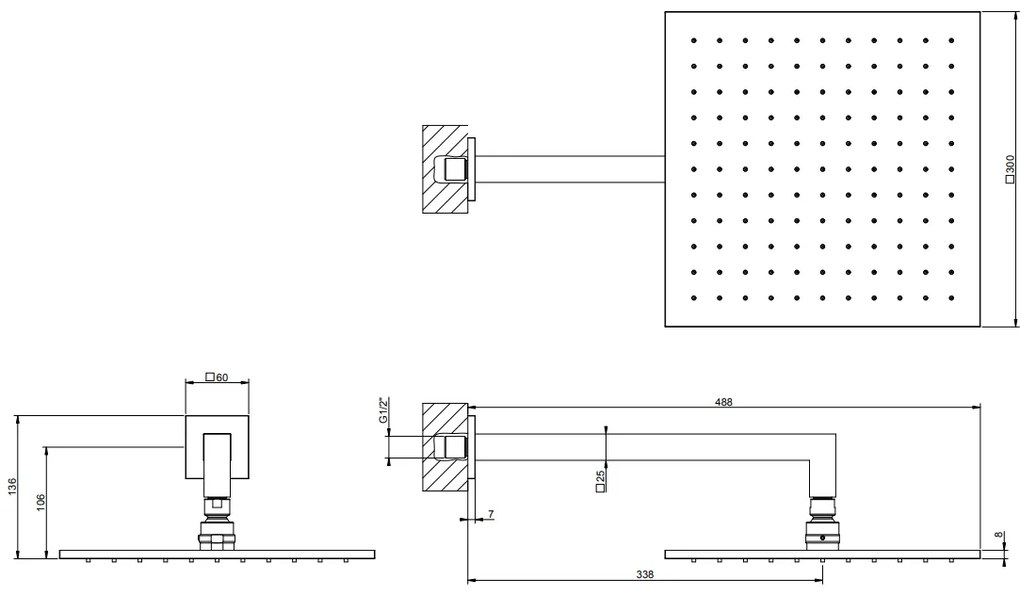 Soffione Doccia 30x30 a Parete orientabile con braccio doccia Cromo Shower 47368 Gessi Emporio