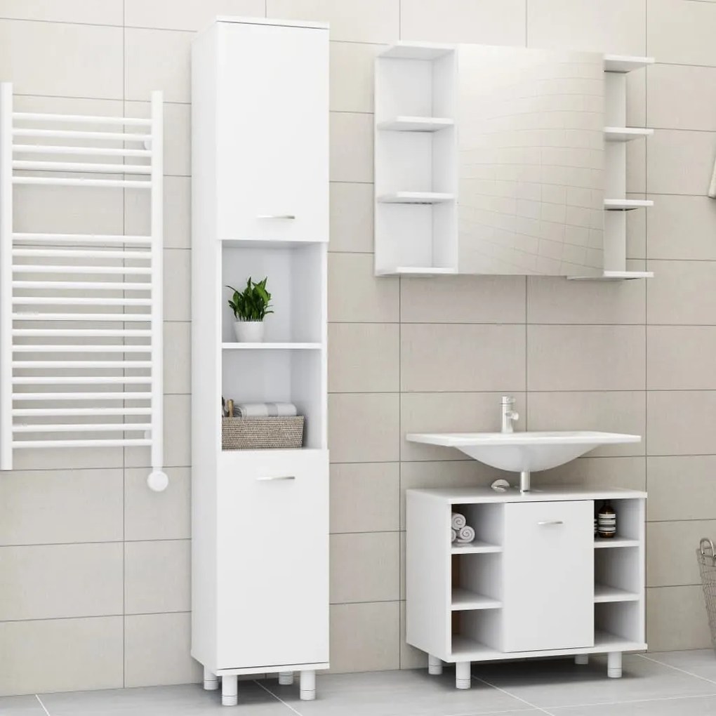 Set mobili da bagno 3 pz bianco in truciolato