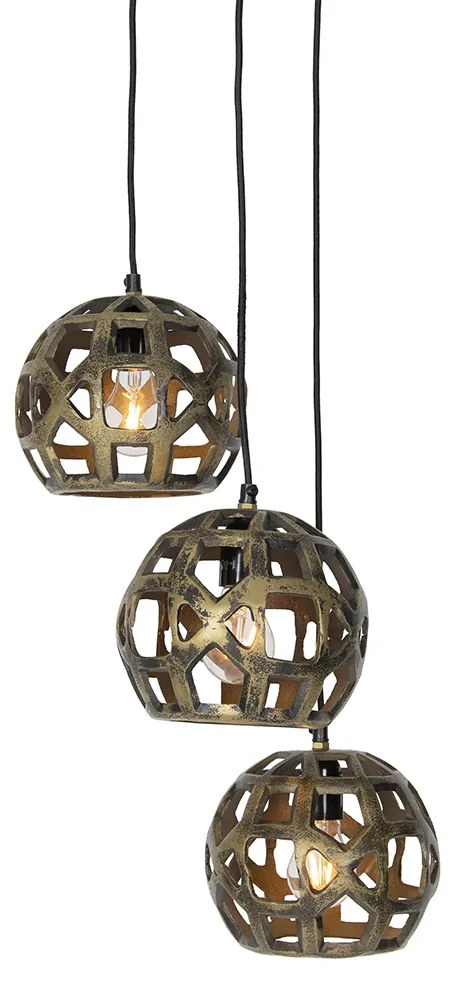 Lampada a sospensione industriale oro antico rotonda 3 luci - Bobby