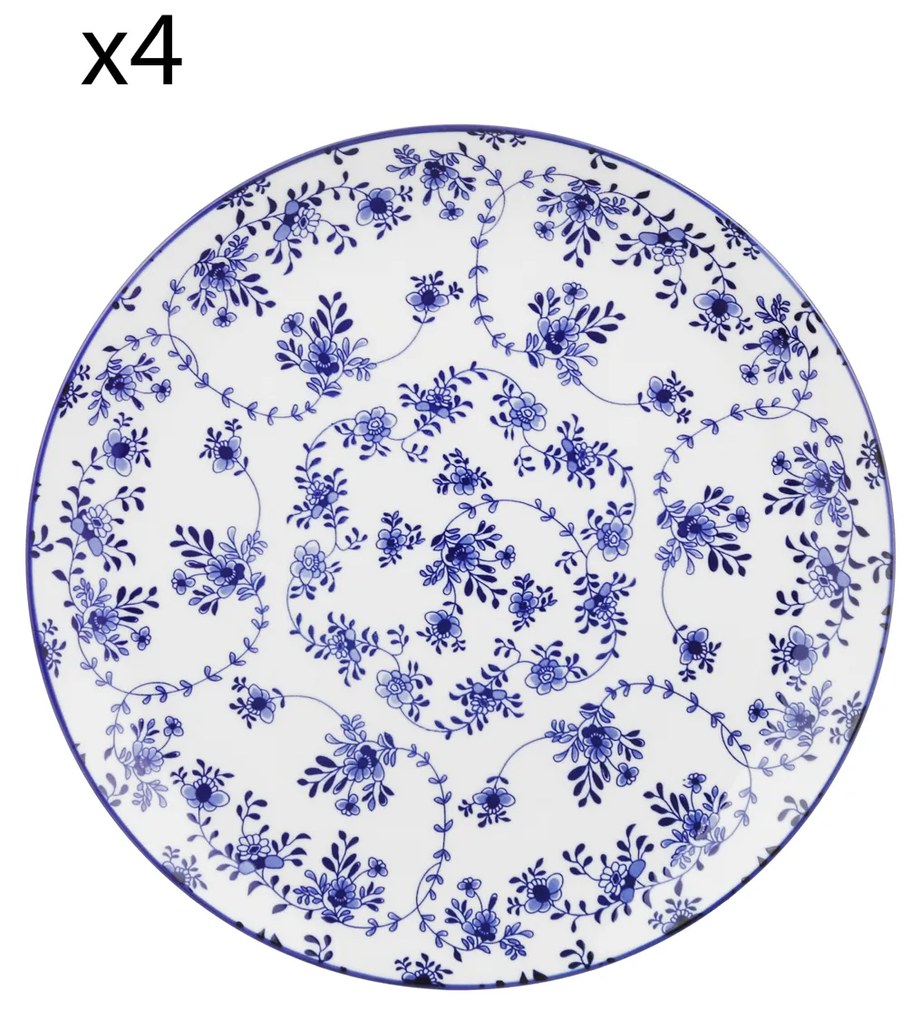 Set 4 piatti piani fiori blu porcellana Hanami