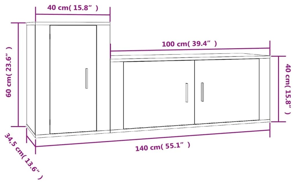 Set di Mobili Porta TV 2 pz Grigio Cemento in Legno Multistrato