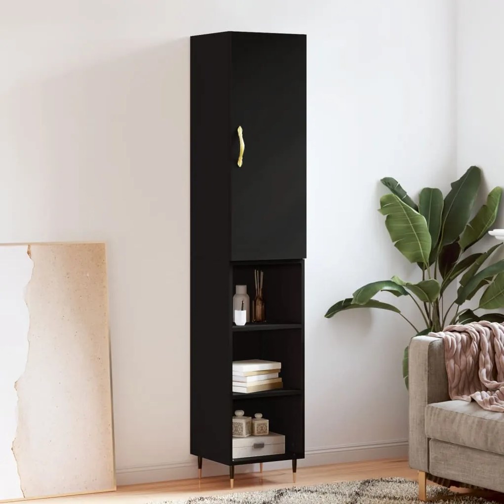 Credenza Nera 34,5x34x180 Cm İn Legno Multistrato /