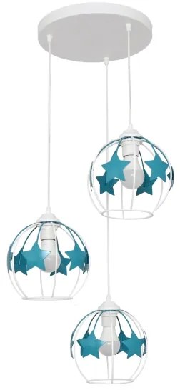 Lampadario a sospensione per bambini STARS 3xE27/15W/230V turchese/bianco