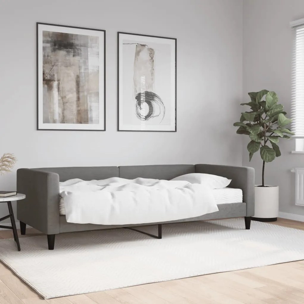 Divano Letto Con Materasso Grigio Scuro 90x190 Cm İn Tessuto /