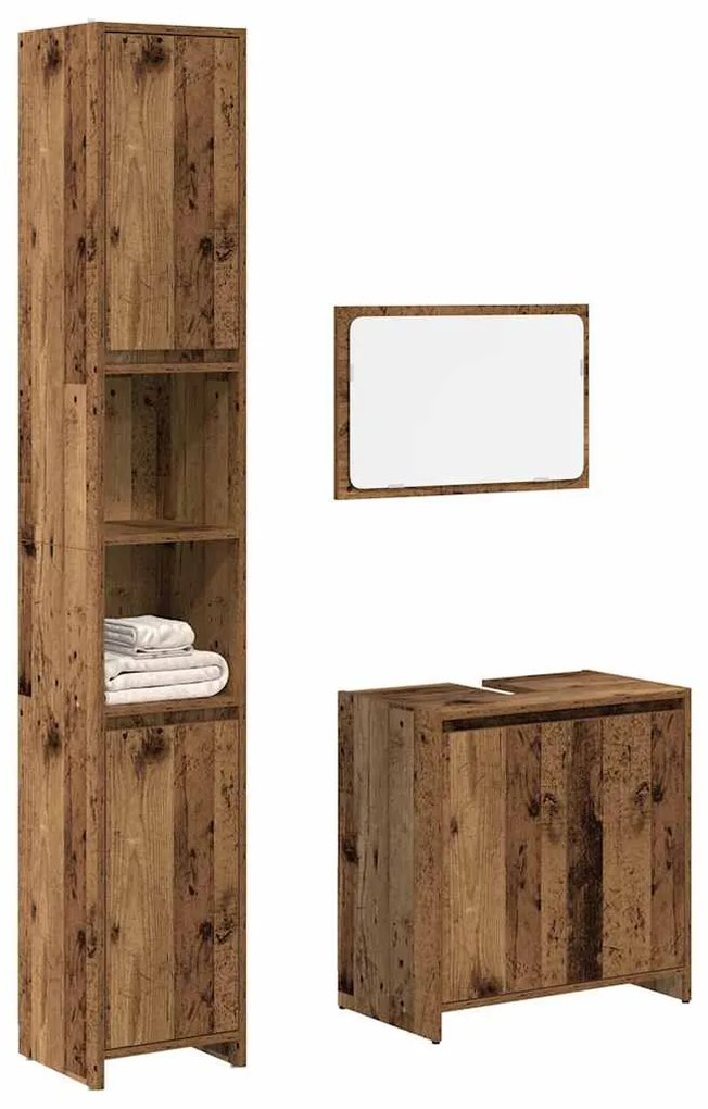 Set Mobili Da Bagno 3 Pz Legno Antico İn Legno Multistrato /