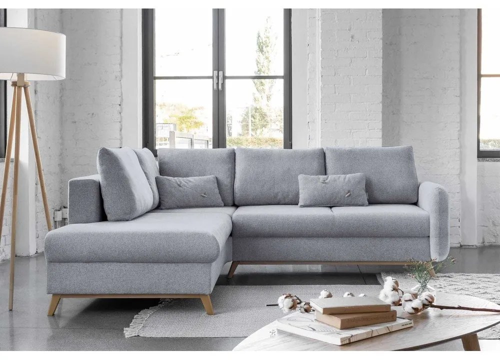 Divano letto angolare grigio chiaro L, angolo sinistro Scandic Lagom - Miuform