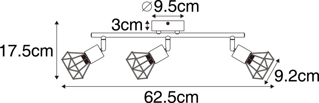 Faretto nero con legno girevole e inclinabile 3 luci - Mosh