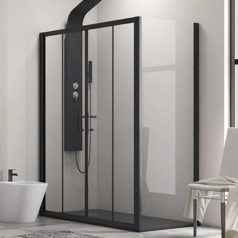 Box doccia 170x90 apertura doppio scorrevole telaio nero KFN6000S - KAMALU
